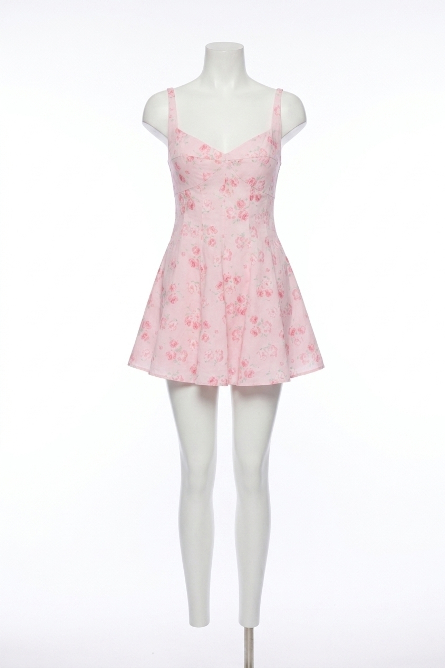 NEW LOVESHACKFANCY nabi linen floral mini dress in seaport pink